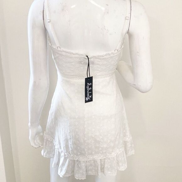 Dolls Kill Brand Generation Kiss White Eyelet Mini Tank Dress w Ruffle Hem - Picture 5 of 5